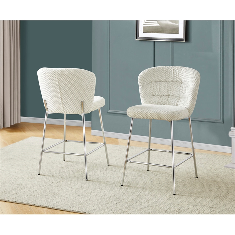 Best Quality Furniture Cream Fluffy Checker Textured Fabric Counter Chairs