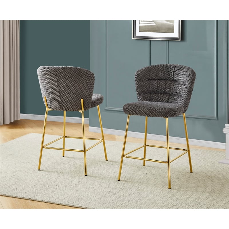 Best Quality Furniture Dark Gray Fluffy Checker Textured Fabric Counter Chairs