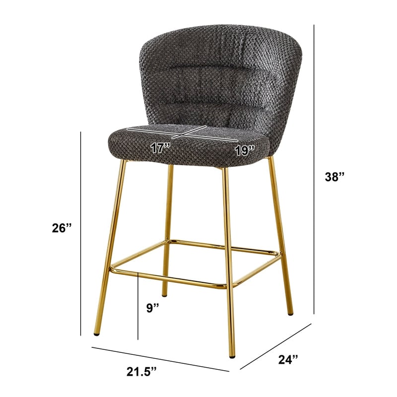 Best Quality Furniture Dark Gray Fluffy Checker Textured Fabric Counter Chairs