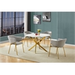 Best Quality Furniture Circle White Faux Marble Glass Dining Set w Linen Chairs