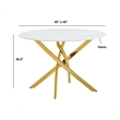 Best Quality Furniture Circle White Faux Marble Glass Dining Set w Linen Chairs