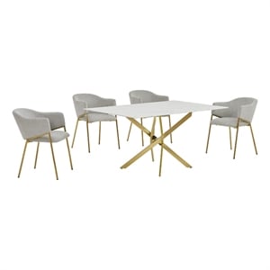 Best Quality Furniture Rectangular White Faux Marble Glass Dining Set