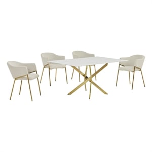 Best Quality Furniture Rectangular White Faux Marble Glass Dining Set