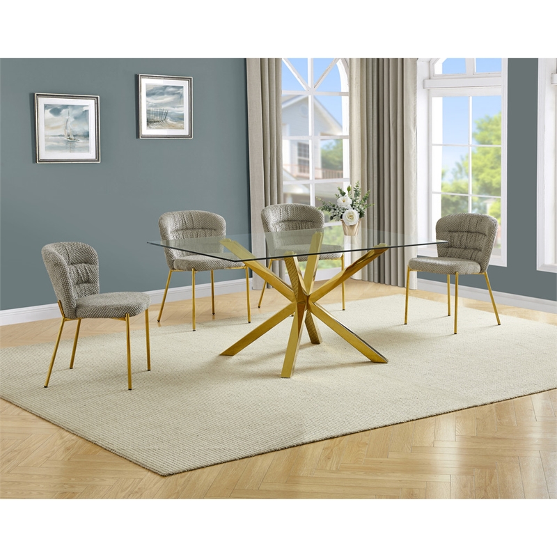 Best Quality Furniture Rectangular Clear Glass Dining Set with Fluffy Chairs