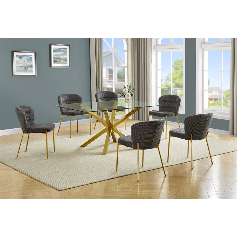 Best Quality Furniture Rectangular Clear Glass Dining Set with Fluffy Chairs
