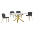 Best Quality Furniture Rectangular White Faux Marble Glass Dining Set