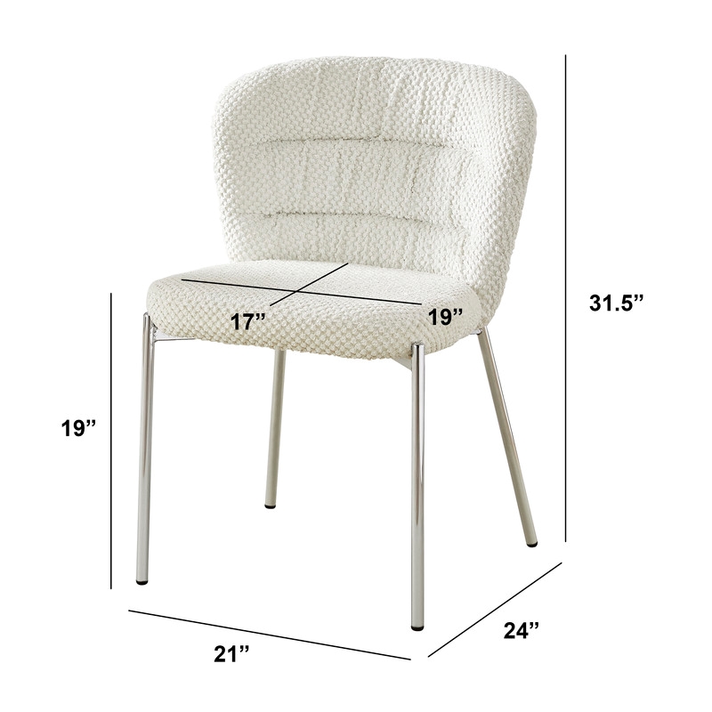 Best Quality Furniture Cream Fluffy Checker Textured Fabric Side Chairs