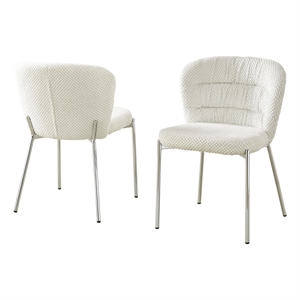 Best Quality Furniture Cream Fluffy Checker Textured Fabric Side Chairs