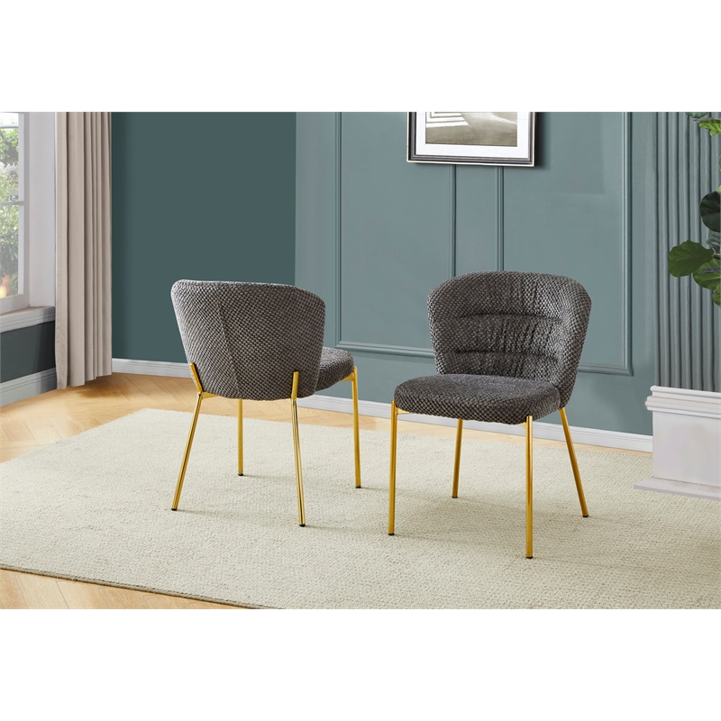 Best Quality Furniture Dark Gray Fluffy Checker Textured Fabric Side Chairs