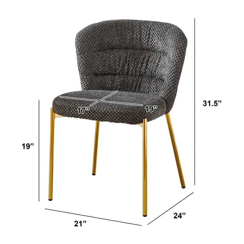 Best Quality Furniture Dark Gray Fluffy Checker Textured Fabric Side Chairs