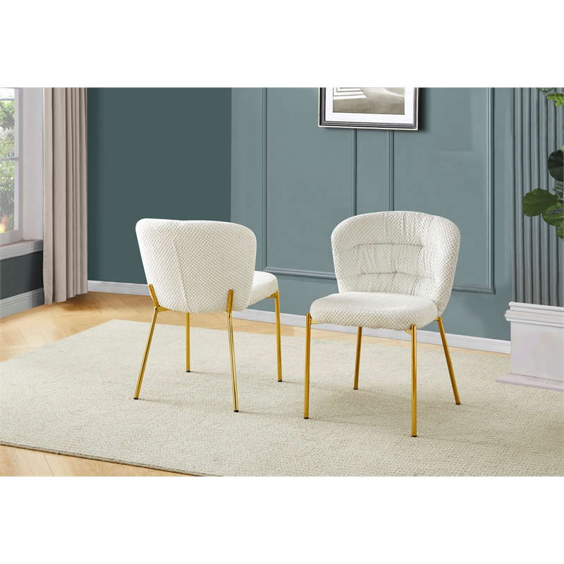 Best Quality Furniture Cream Fluffy Checker Textured Fabric Side Chairs