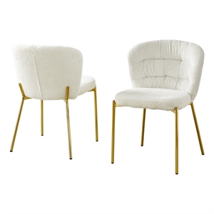 Best Quality Furniture Cream Fluffy Checker Textured Fabric Side Chairs