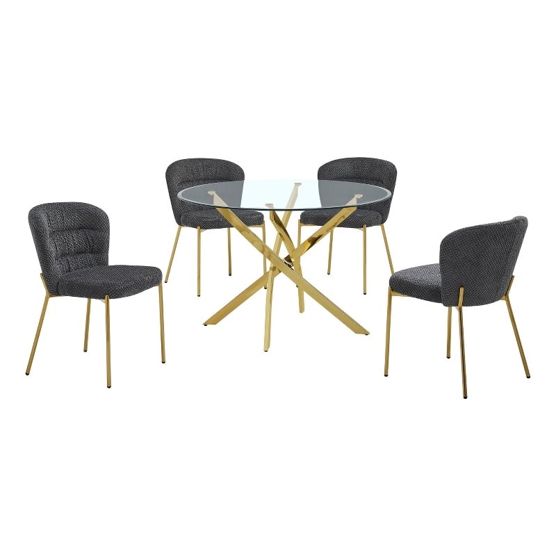 Best Quality Furniture Circular Clear Tempered Glass Dining Set w Fluffy Chairs
