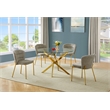 Best Quality Furniture Circular Clear Tempered Glass Dining Set w Fluffy Chairs