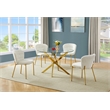Best Quality Furniture Circular Clear Tempered Glass Dining Set w Fluffy Chairs