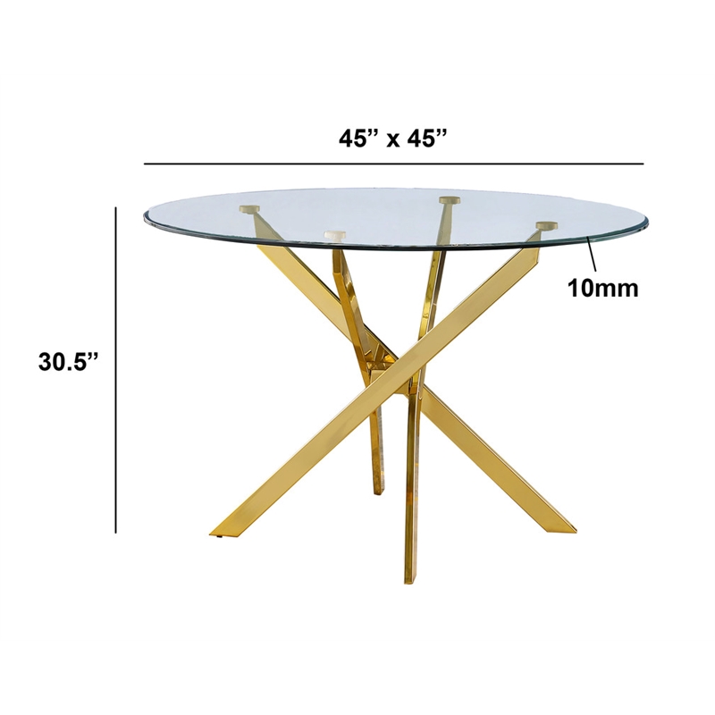 Best Quality Furniture Circular Clear Tempered Glass Dining Set w Fluffy Chairs