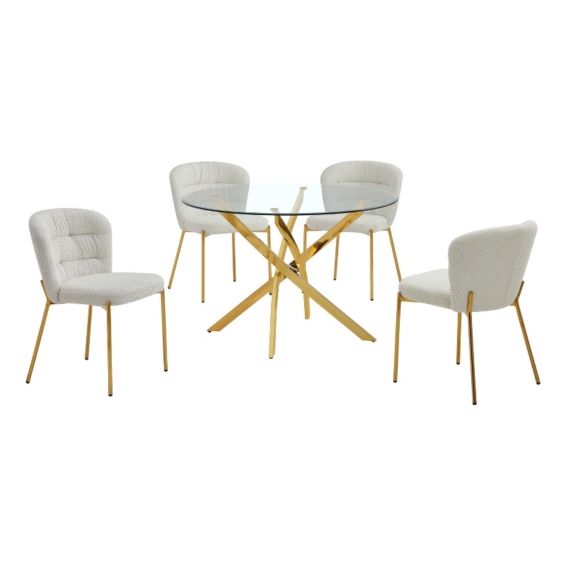 Best Quality Furniture Circular Clear Tempered Glass Dining Set w Fluffy Chairs