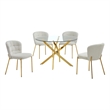 Best Quality Furniture Circular Clear Tempered Glass Dining Set w Fluffy Chairs
