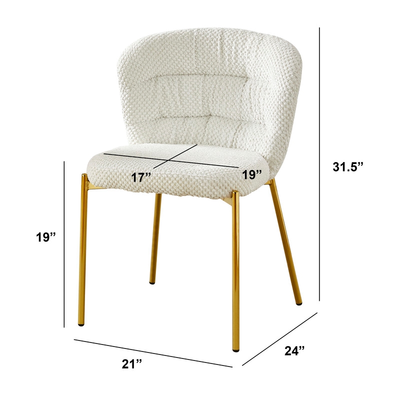 Best Quality Furniture Circle White Faux Marble Glass Dining Set w Fluffy Chairs