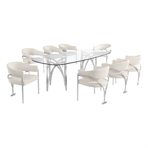 Best Quality Furniture 94&quot x 46&quot Rounded Rectangular Clear Glass Dining Set