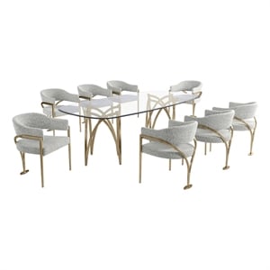 Best Quality Furniture 94&quot x 46&quot Rounded Rectangular Clear Glass Dining Set