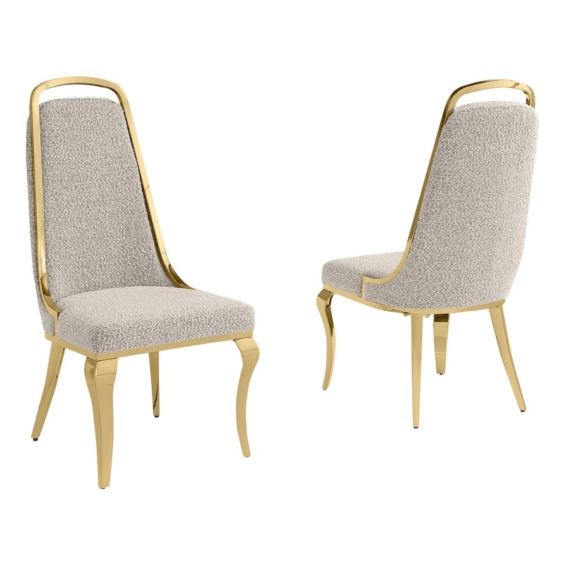Best Quality Furniture Gray Boucle Fabric Side Chairs w Gold Chrome Frame
