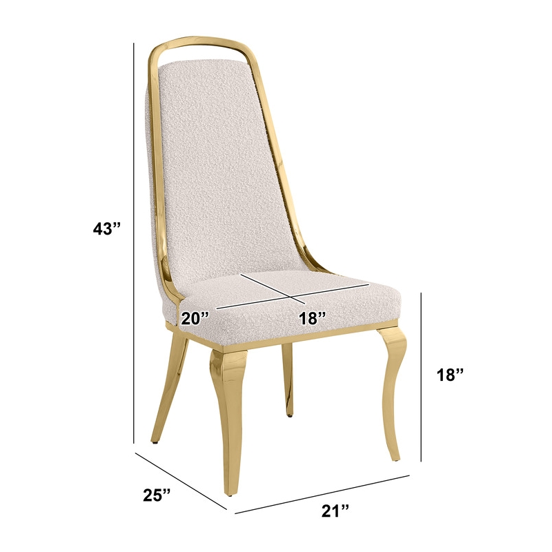 Best Quality Furniture Cream Boucle Fabric Side Chairs w Gold Chrome Frame