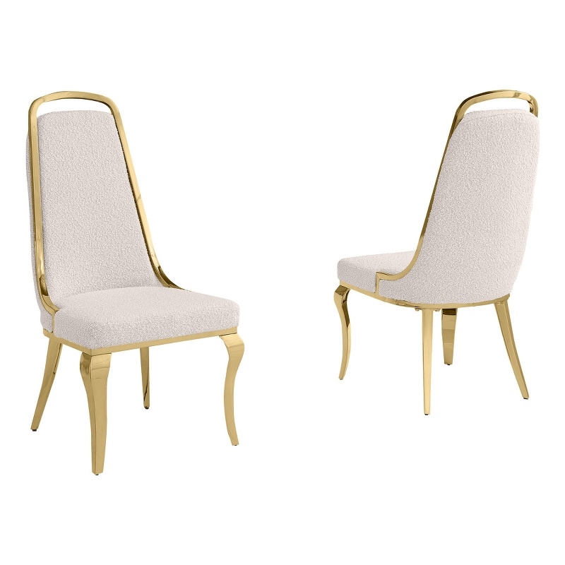 Best Quality Furniture Cream Boucle Fabric Side Chairs w Gold Chrome Frame