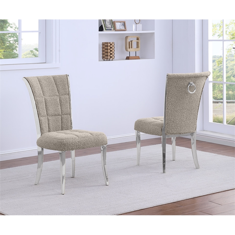 Best Quality Furniture Gray Boucle Fabric Side Chairs with Chrome Frame