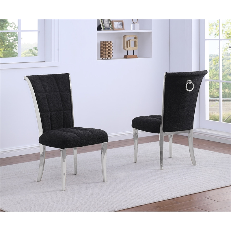 Best Quality Furniture Black Boucle Fabric Side Chairs with Chrome Frame