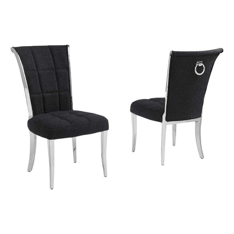 Best Quality Furniture Black Boucle Fabric Side Chairs with Chrome Frame