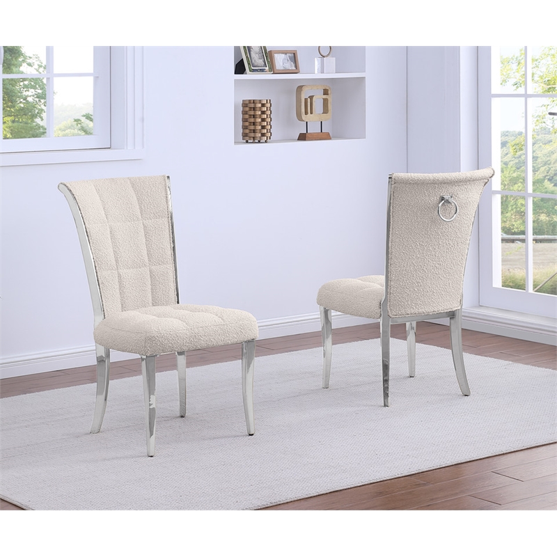 Best Quality Furniture Cream Boucle Fabric Side Chairs with Chrome Frame