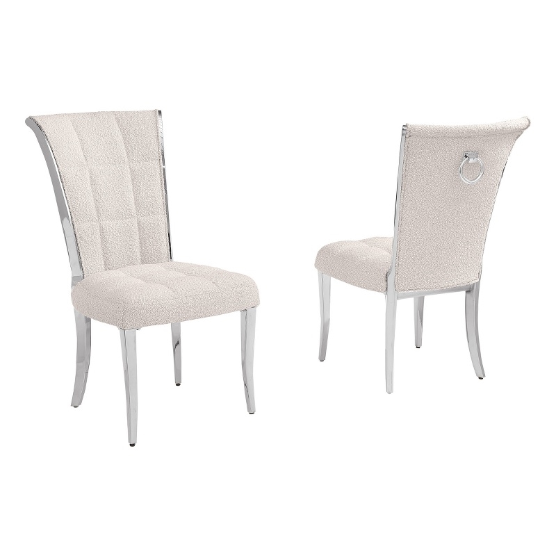 Best Quality Furniture Cream Boucle Fabric Side Chairs with Chrome Frame