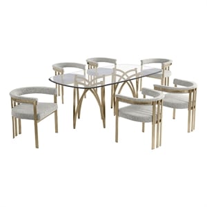Best Quality Furniture 78&quot x 42&quot Rounded Rectangular Clear Glass Dining Set