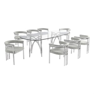 Best Quality Furniture 94&quot x 46&quot Rounded Rectangular Clear Glass Dining Set