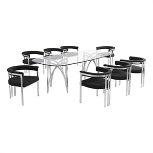 Best Quality Furniture 94&quot x 46&quot Rounded Rectangular Clear Glass Dining Set
