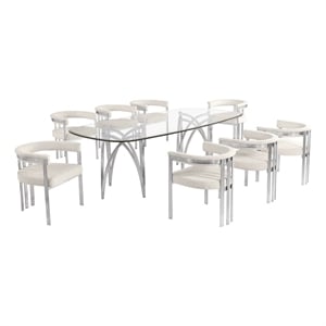 Best Quality Furniture 94&quot x 46&quot Rounded Rectangular Clear Glass Dining Set
