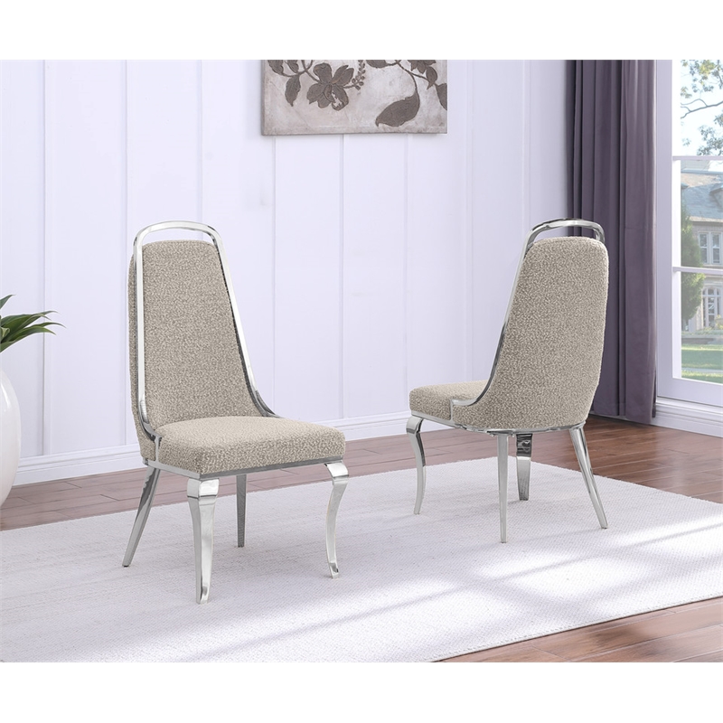 Best Quality Furniture Gray Boucle Fabric Side Chairs with Chrome Frame