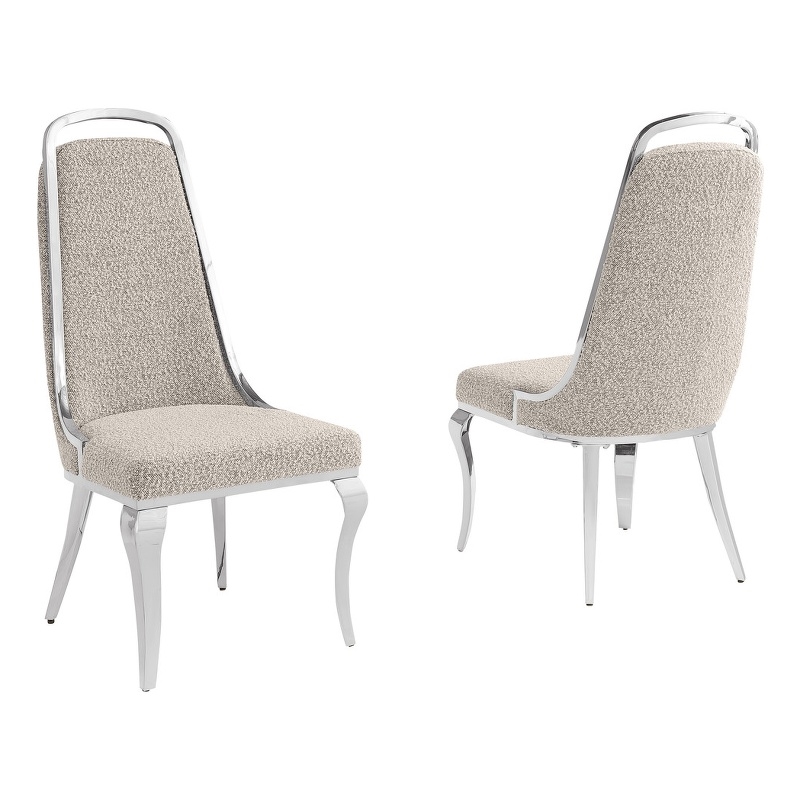 Best Quality Furniture Gray Boucle Fabric Side Chairs with Chrome Frame
