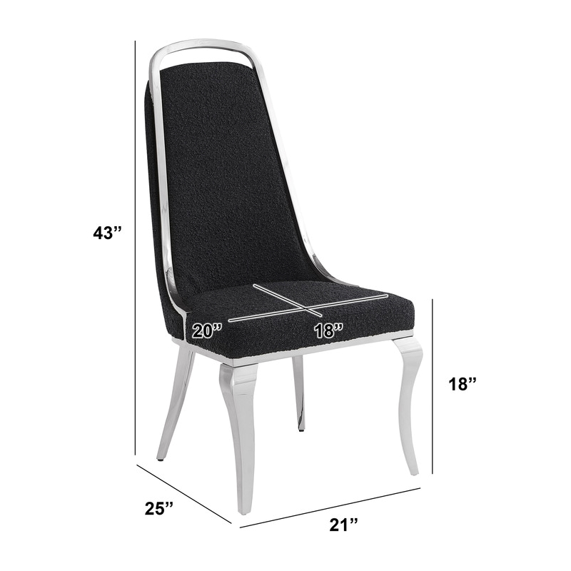 Best Quality Furniture Black Boucle Fabric Side Chairs with Chrome Frame