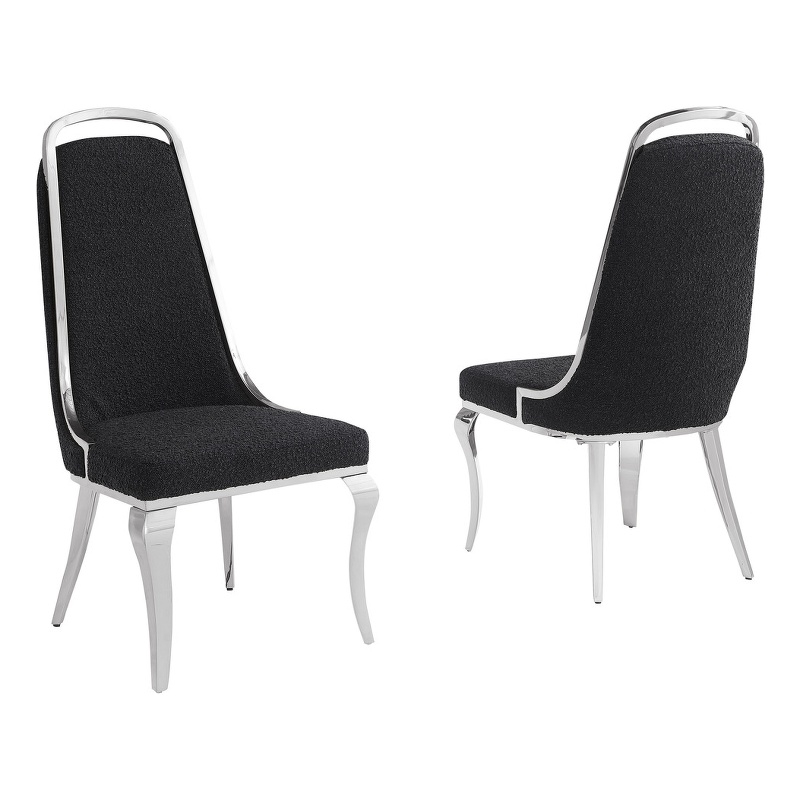 Best Quality Furniture Black Boucle Fabric Side Chairs with Chrome Frame