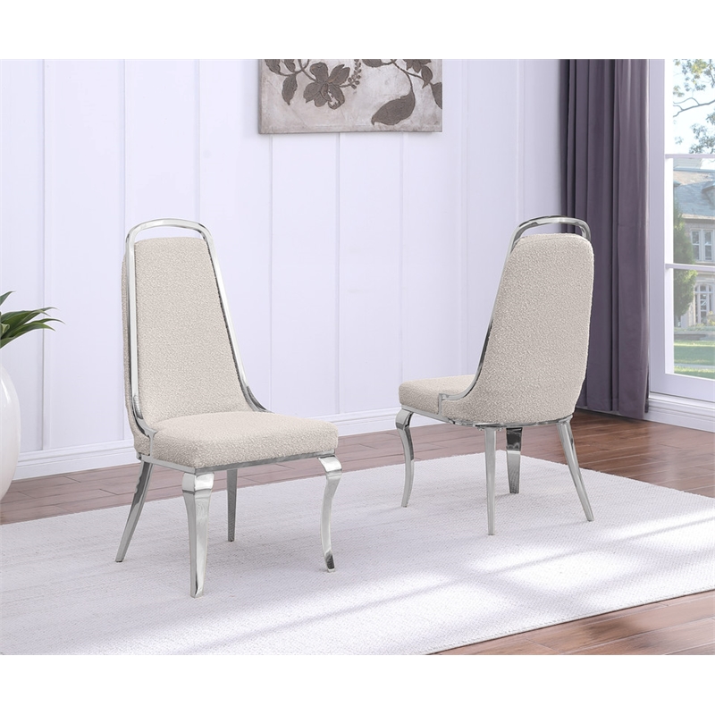 Best Quality Furniture Cream Boucle Fabric Side Chairs with Chrome Frame