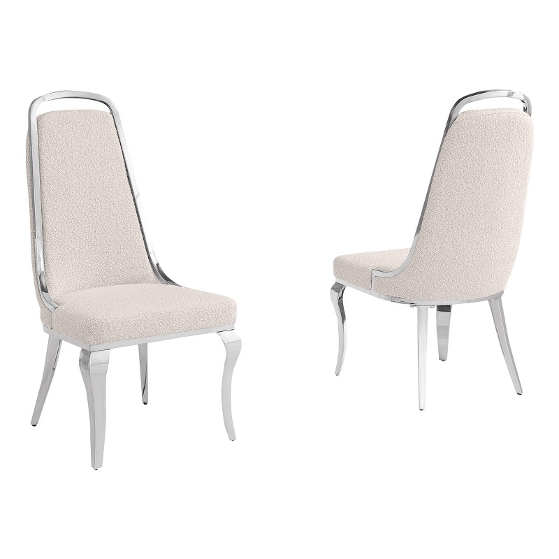 Best Quality Furniture Cream Boucle Fabric Side Chairs with Chrome Frame