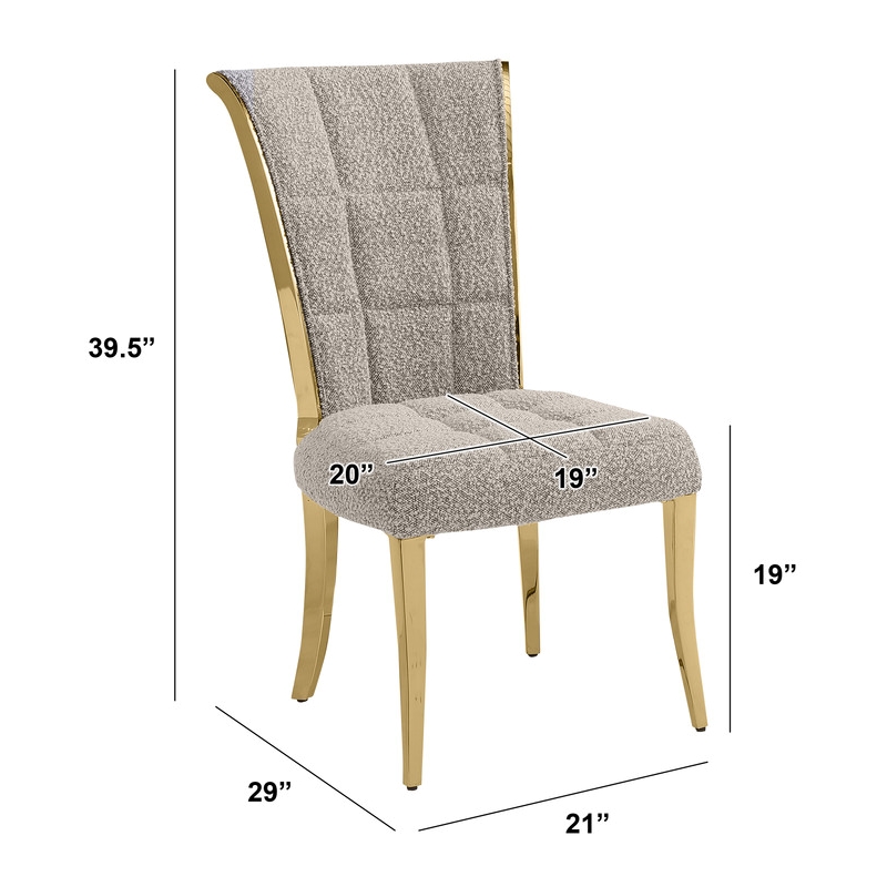 Best Quality Furniture Gray Boucle Fabric Side Chairs w Gold Chrome Frame