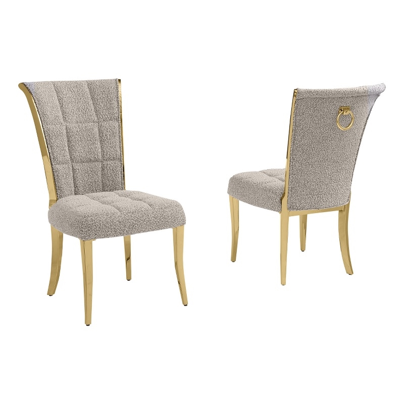 Best Quality Furniture Gray Boucle Fabric Side Chairs w Gold Chrome Frame