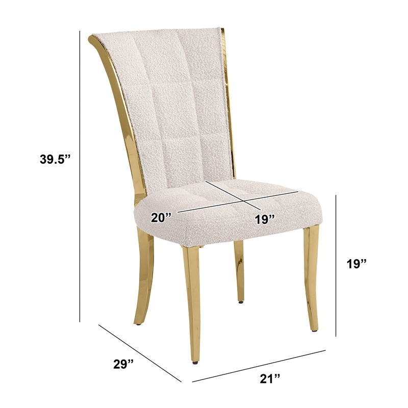 Best Quality Furniture Cream Boucle Fabric Side Chairs w Gold Chrome Frame