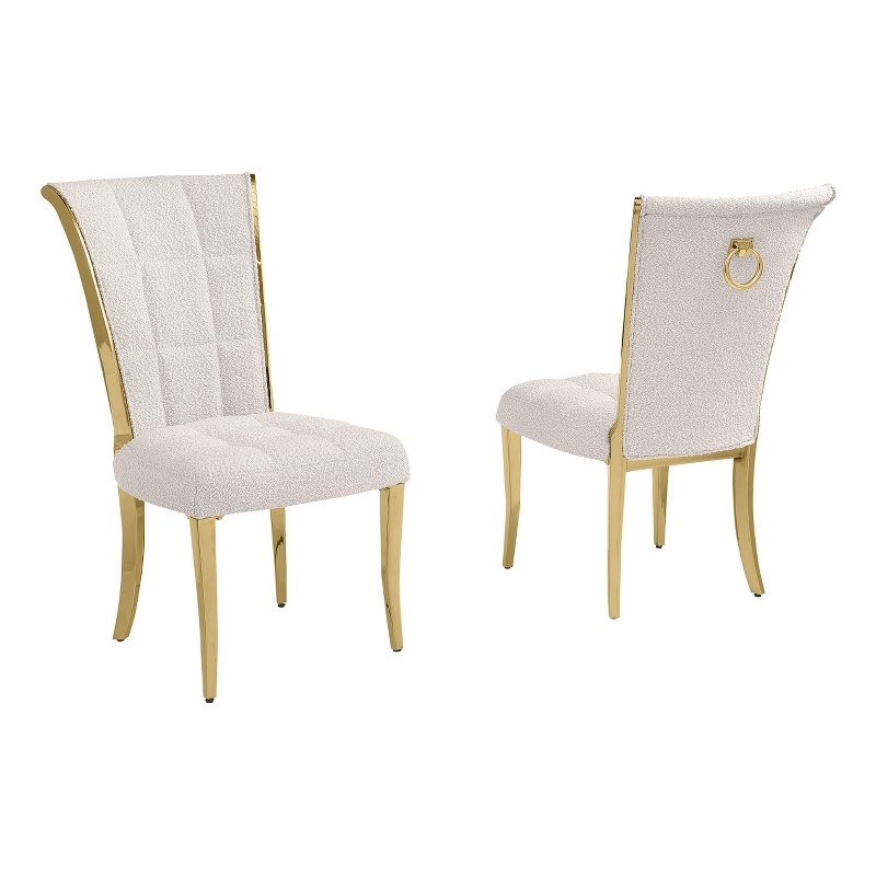 Best Quality Furniture Cream Boucle Fabric Side Chairs w Gold Chrome Frame