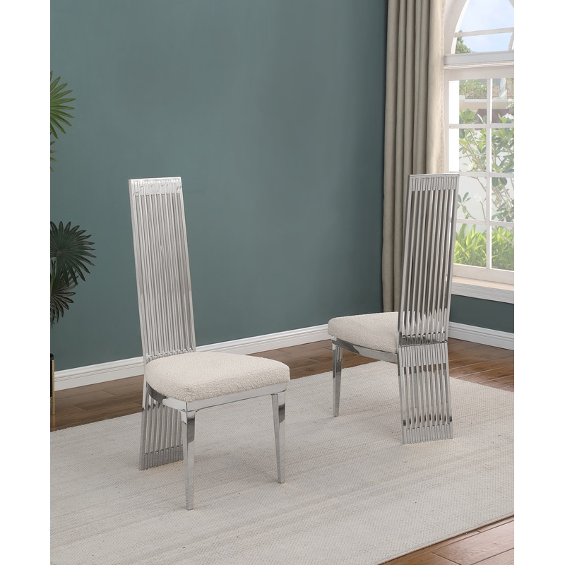 Best Quality Furniture Silver Stainless Steel Frame Side Chairs w Boucle Seat