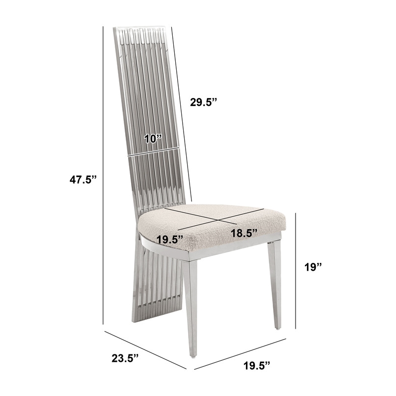 Best Quality Furniture Silver Stainless Steel Frame Side Chairs w Boucle Seat