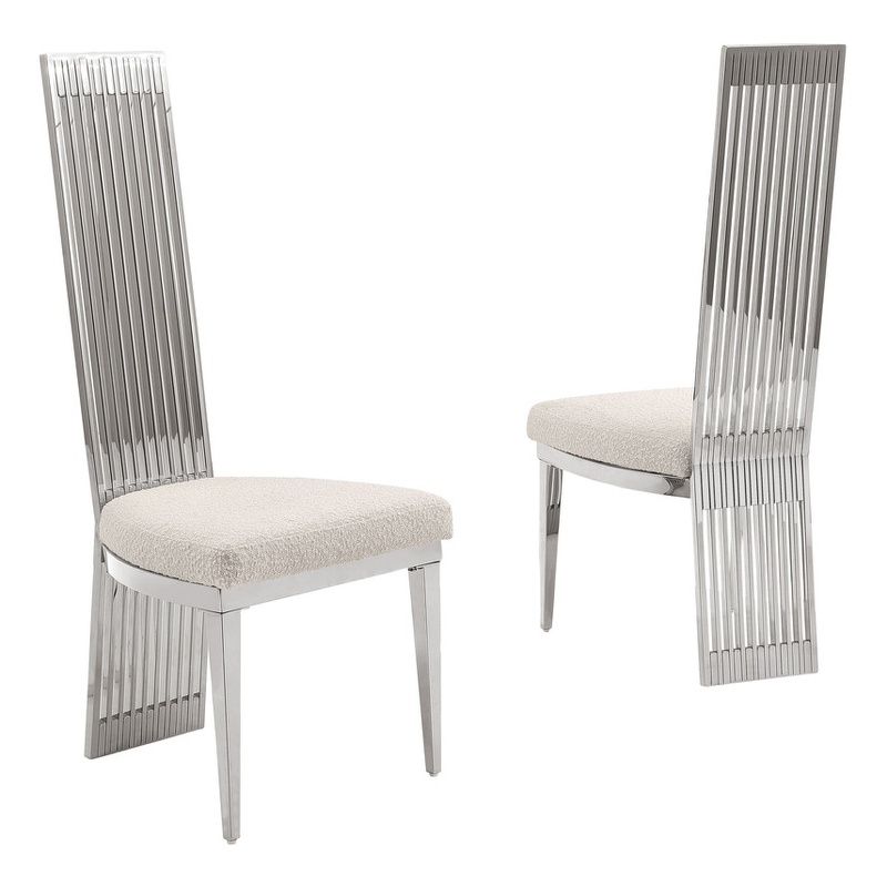 Best Quality Furniture Silver Stainless Steel Frame Side Chairs w Boucle Seat